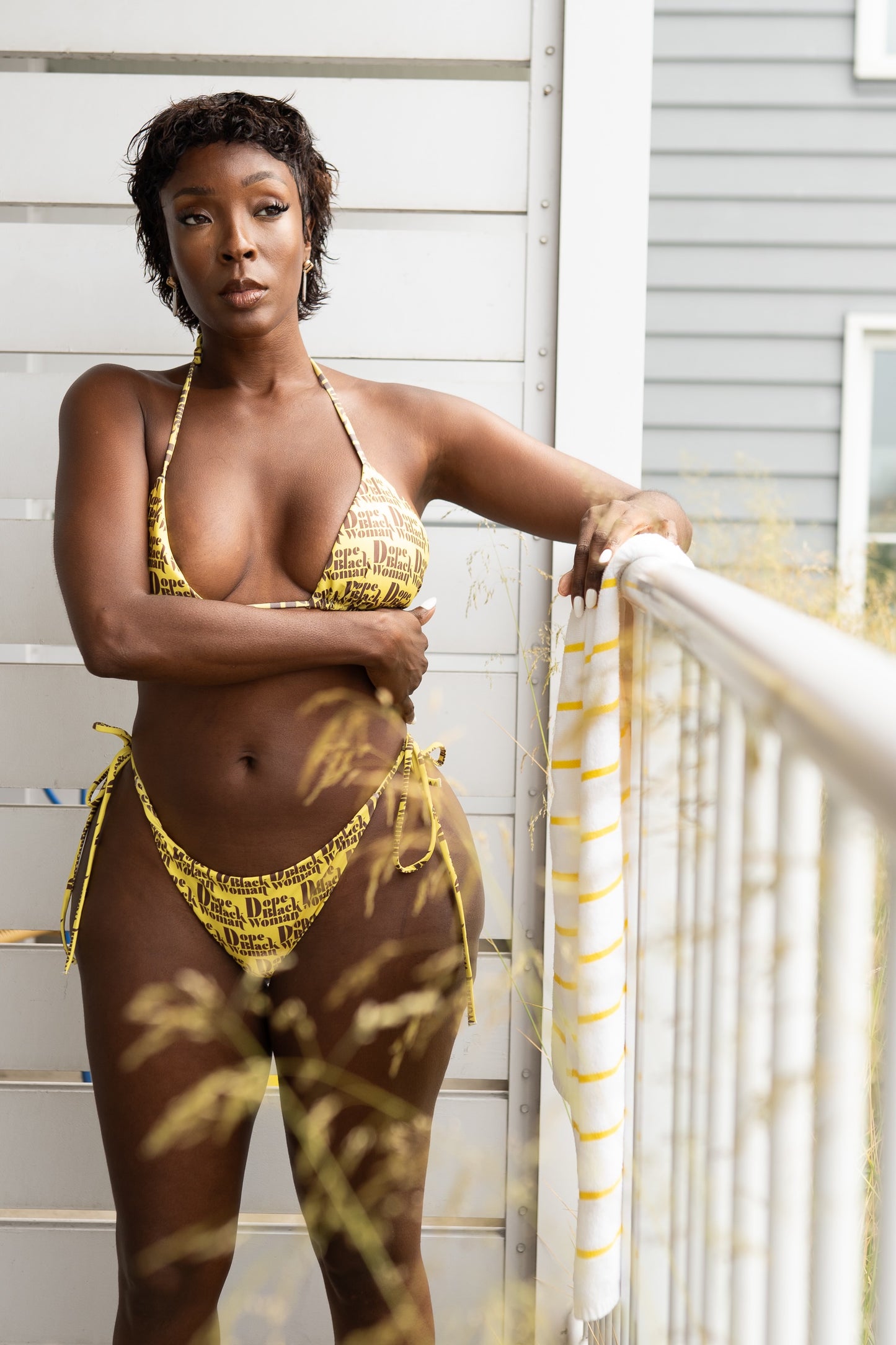 Recycled String Bikini Mustard / Chocolate