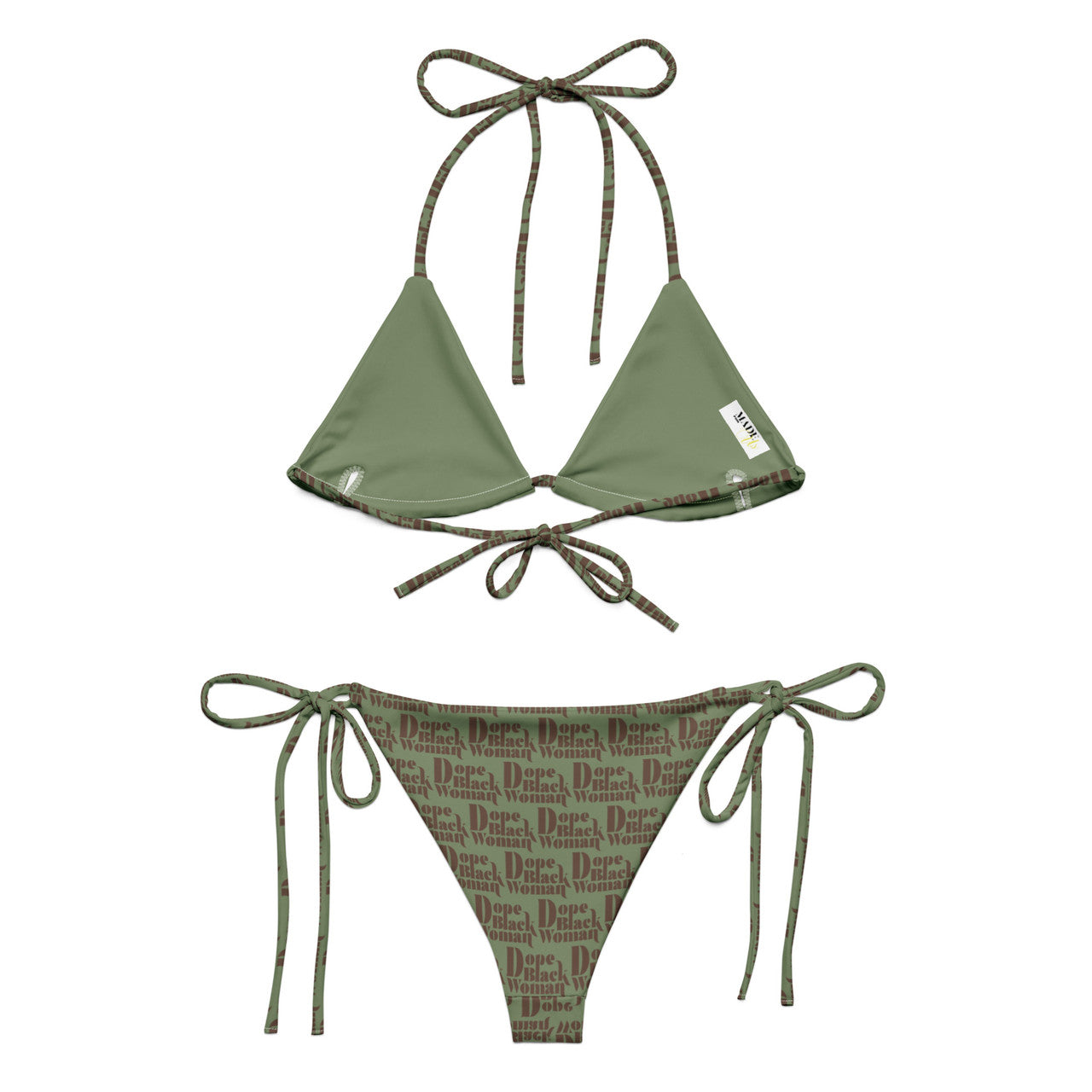 All-over Print Recycled String Bikini Sage & Chocolate