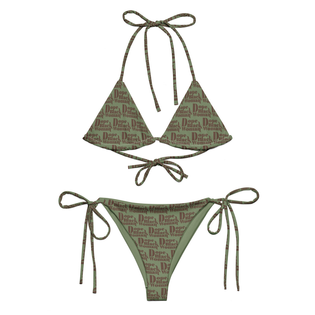 All-over Print Recycled String Bikini Sage & Chocolate