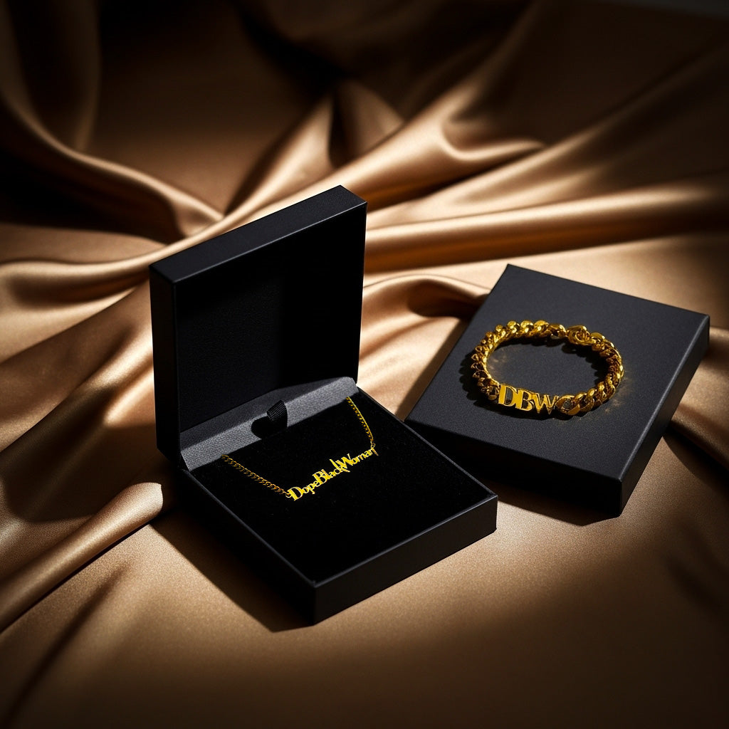 18K Gold Link Chain Necklace Chunky Bracelet Bundle Set