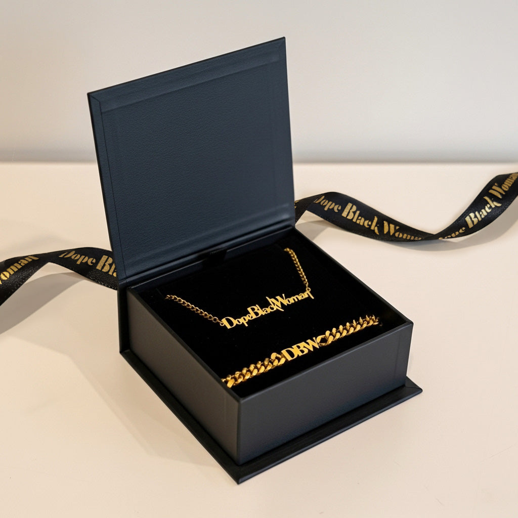 18K Gold Link Chain Necklace Chunky Bracelet Bundle Set