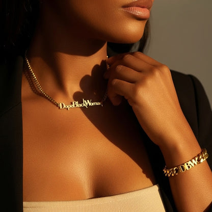 18K Gold Link Chain Necklace Chunky Bracelet Bundle Set