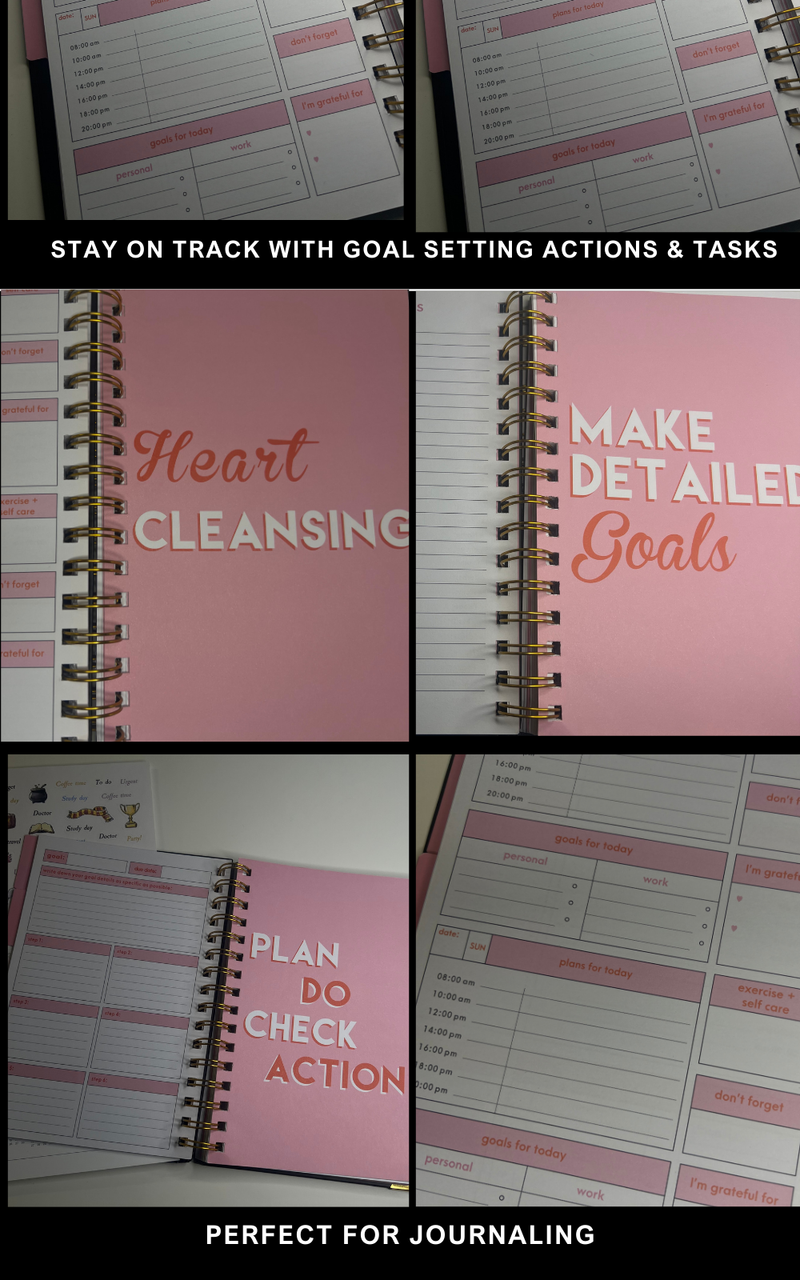 Customize pages for journaling, completing tasks, tracking actions and setting goals