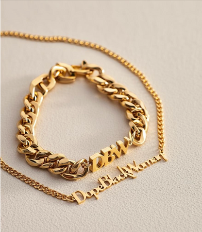 18K Gold Link Chain Necklace Chunky Bracelet Bundle Set